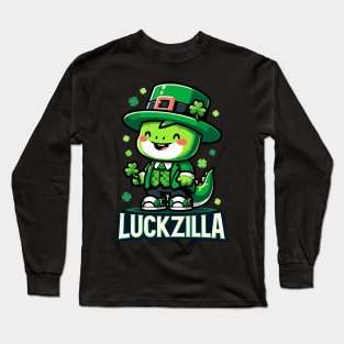 Cheerful Leprechaun Pup - Luckzilla St. Paddy's Celebration Long Sleeve T-Shirt